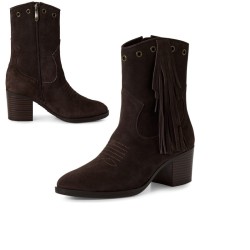 Zamszowe botki z frędzlami typu sztyblet Marco Tozzi