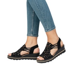 sandały damskie Rieker 67465-00 czarne na koturnie