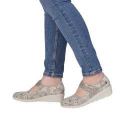 Buty damskie Rieker L5359-90 beżowe skóra naturalna perforacja przód