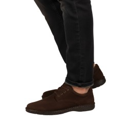 półbuty męskie Tapi A-7662 brązowe skóra zamszowa widok z boku