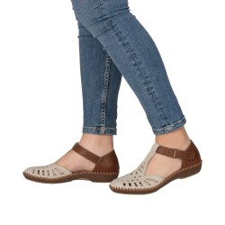 sandały damskie Rieker M1688-60 beżowo brązowe skórzana wkładka ANTISTRESS widok z boku