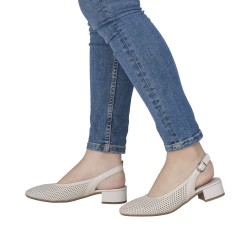 Czółenka damskie Rieker 43458-60 jasno beżowe skóra naturalna perforowana odkryta pięta
