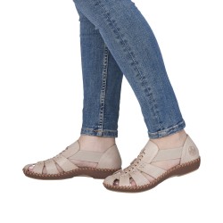 Beżowe sandały damskie Rieker M1679-60 skórzane ażurowe