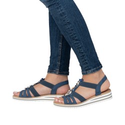 Rieker V0649-14 sandały granatowe koturna wygodne